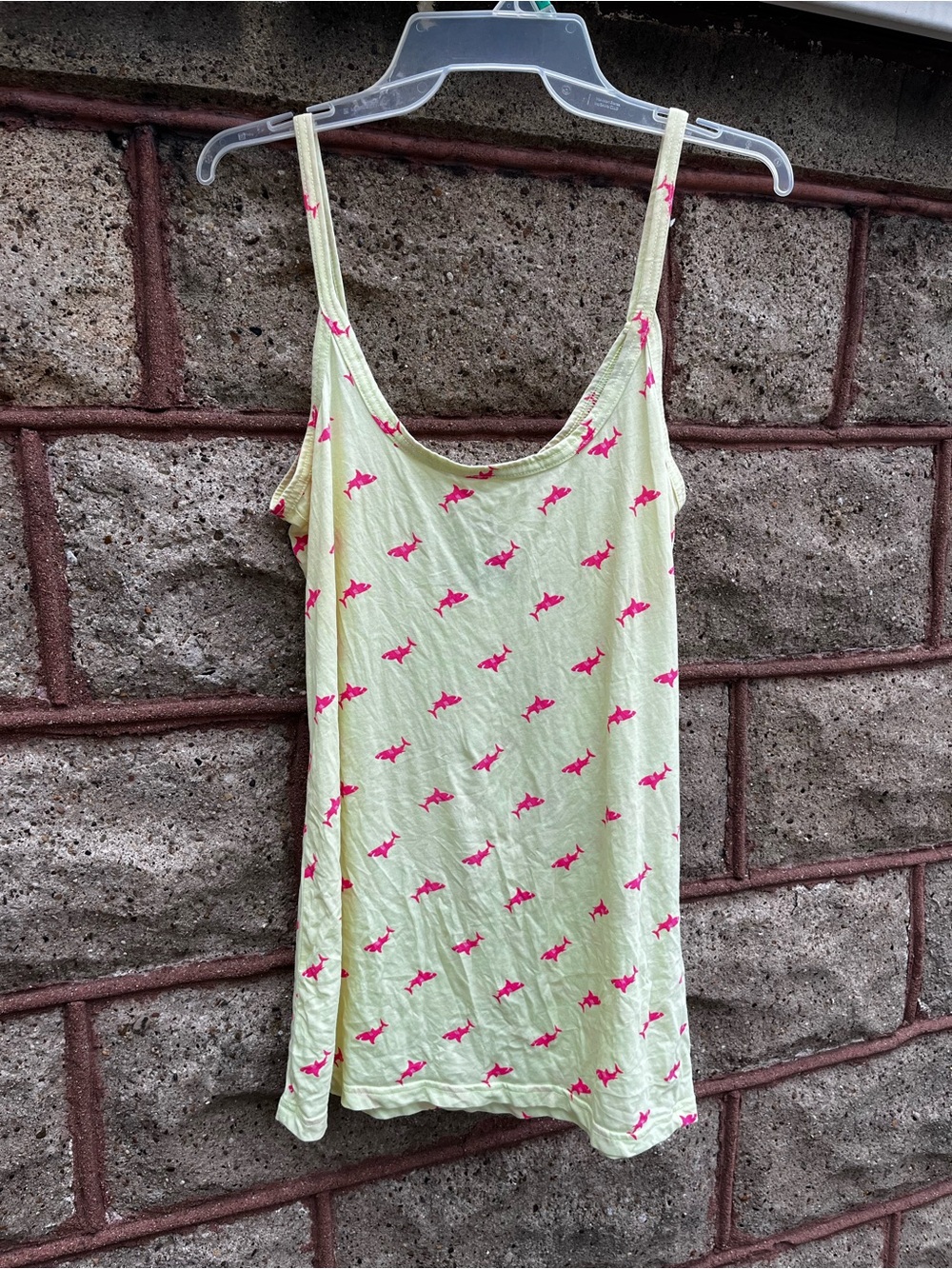 No Boundaries Yellow Tank Top with Pink Shark Print Junior XL 15-17